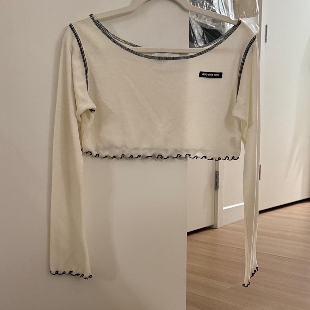 Cream Long Sleeve Crop Top